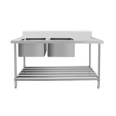 Work Bench - Double Sink with Pipe Undershelf ASD-2160L / Left Sink / 600