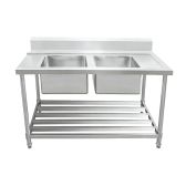Inlet Bench - Double Sink with Splashback & Pipe Undershelf Inlet & Sink on Left / 750 / ASDD-1275L