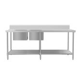 Inlet Bench - Double Sink with Splashback & Pipe Undershelf Inlet & Sink on Left / 700 / ASDD-1870L