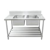 Inlet Bench - Double Sink with Splashback & Pipe Undershelf Inlet & Sink on Right / 750 / ASDD-1570R