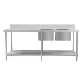 Inlet Bench - Double Sink with Splashback & Pipe Undershelf Inlet & Sink on Right / 700 / ASDD-1870R