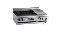 B+S Black BT-SB4-GRP3BM - Combination 4 Open Burners 300mm Grill Plate Bench Mounted
