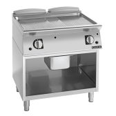 Giorik 700 Series 800mm wide Ribbed Satin Chrome Gas Frytop on Open Base FRG741GCRXT