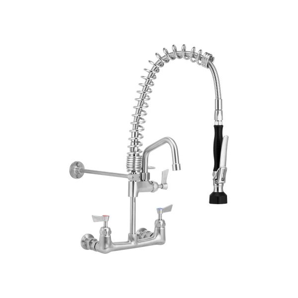 3Monkeez Compact Stainless Steel Exposed Wall-Mount Pre-Rinse Unit with 6" Pot Filler - T-3M53449-C