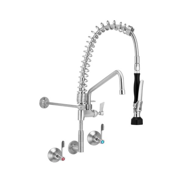 3Monkeez Compact Stainless Steel Wall Stops and Elbow Pre-Rinse Unit with 12" Pot Filler - T-3M53822-C