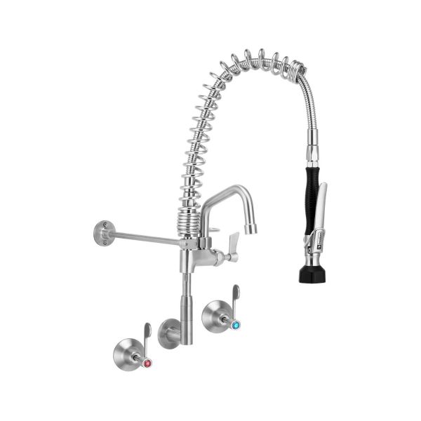3Monkeez Compact Stainless Steel Wall Stops and Elbow Pre-Rinse Unit with 6" Pot Filler - T-3M53816-C