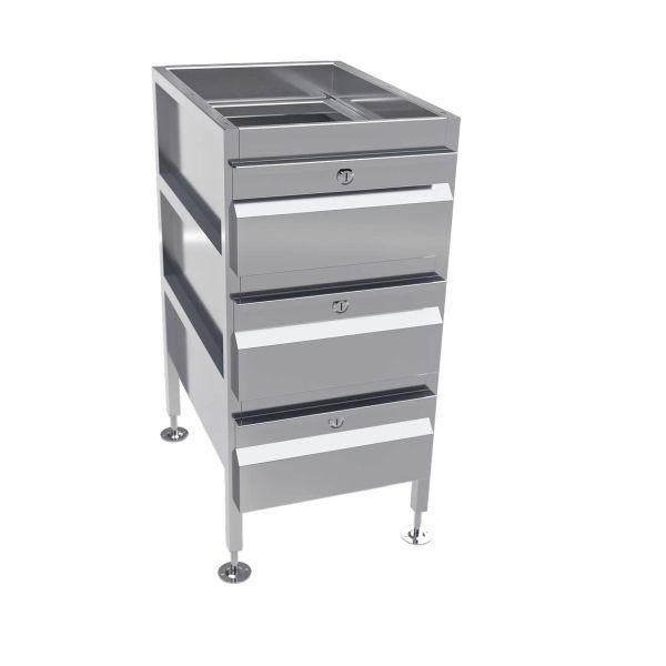 3Monkeez Gastronorm Freestanding Stainless Steel Drawer Unit (3 drawers) - AB-3DRAW-1G