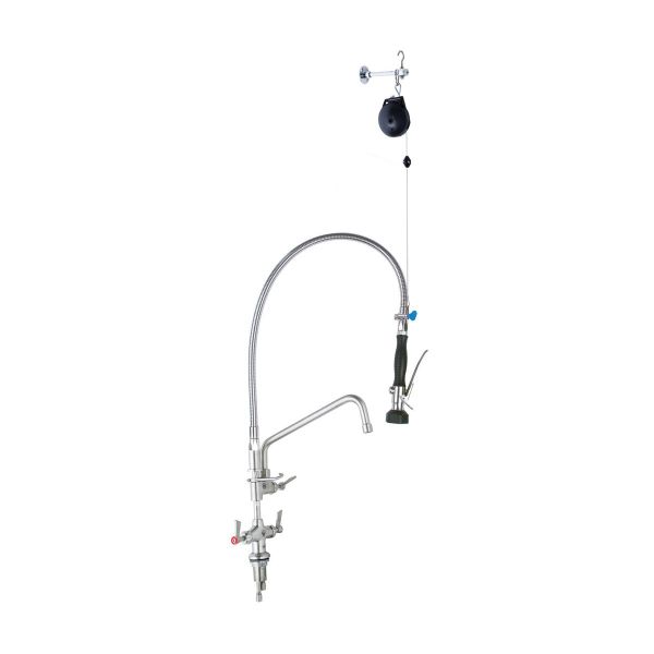 3Monkeez Stainless Steel Line Retractor Dual Hob-Mount Pre-Rinse Unit with 12" Pot Filler - T-3M53512