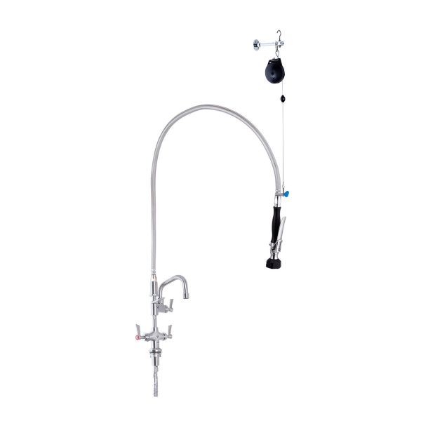 3Monkeez Stainless Steel Line Retractor Dual Hob-Mount Pre-Rinse Unit with 6" Pot Filler - T-3M53506