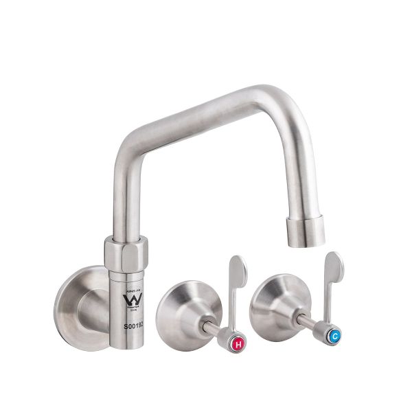 3Monkeez Stainless Steel Wall Stops and Elbow with 8" Spout - T-3MCW08