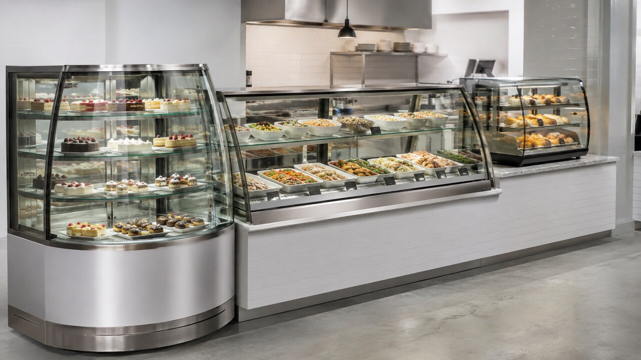 Commercial refrigerated and heated food display cabinets