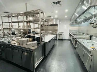 Overview of the completed commercial kitchen at Baytouna Restaurant
