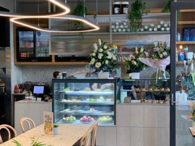 Servery counter and refrigerated food display at Caffe and Co. Mount Druitt