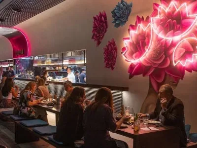 Dining room at LILYMU with booth seating
